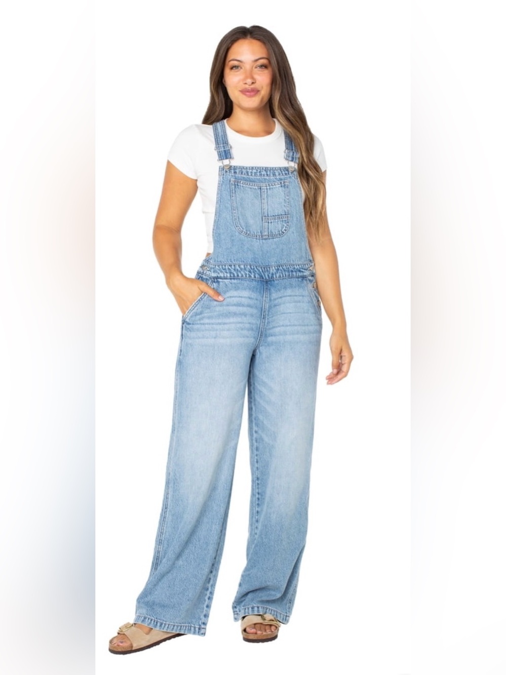 Celebrity Pink Washed Light Blue Denim Overalls for Women